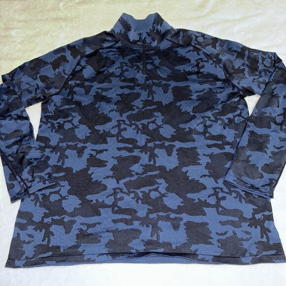 Mens UNRL Quarter Zip Pullover Blue Camo Golf Stretch Long Sleeve Size XLarge - Picture 1 of 7